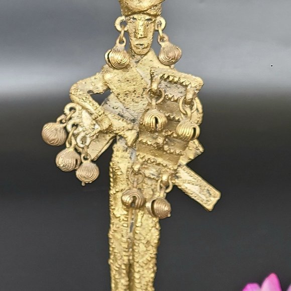 Antique/ Vintage Brass Figurine- 9"H - Man Playing Instrument